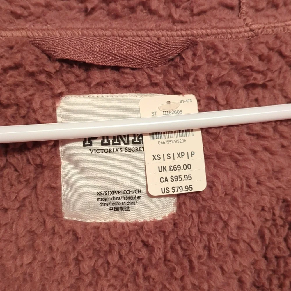 NWT Victoria's Secret PINK Sherpa Hooded Cardigan XS - Picture 2 of 2